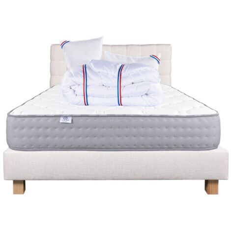 Ensemble Complet Matelas Zen (20 cm),Tête de lit,Sommier (20cm),Oreiller et Couette, 140x190cm