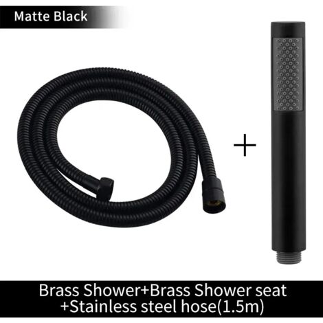 Ensemble complet noir : pommeau de douche à main en laiton doré brossé, douchette de bain noire mate, pommeau de douche effet pluie blanc, finition chromée économique.