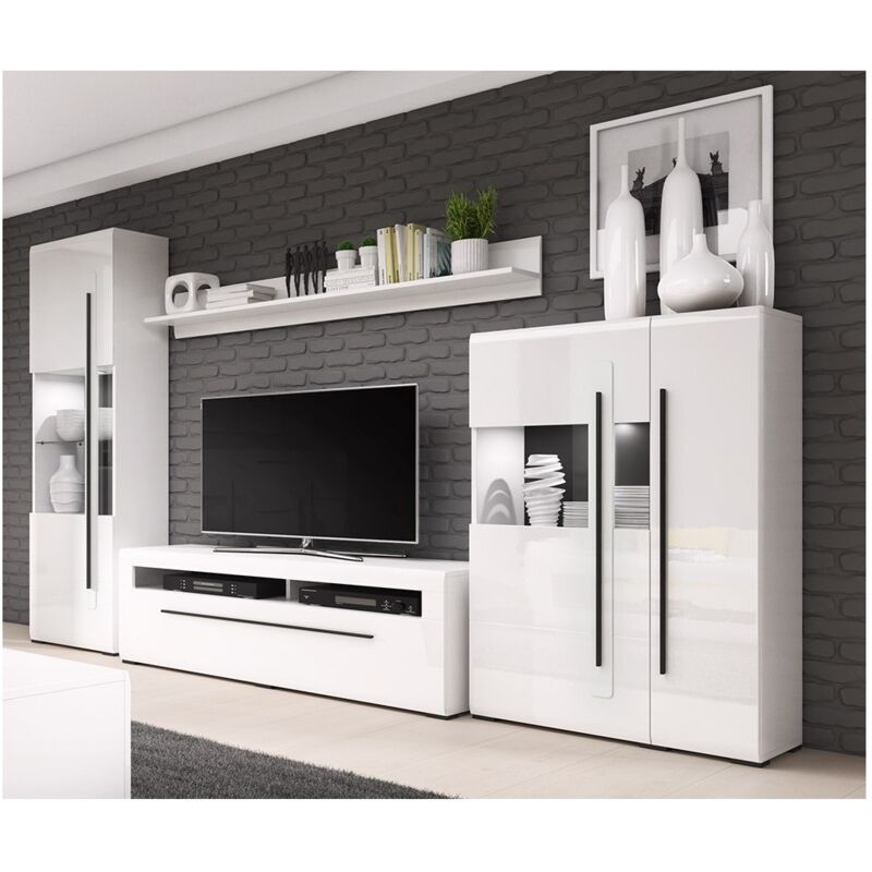 Ensemble complet pour salon collection breda. Coloris blanc mat et blanc brillant