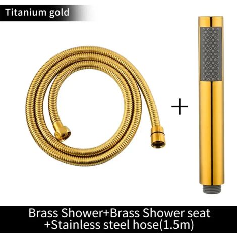 (Ensemble complet TG) Pommeau de douche à main en laiton brossé doré, douchette de bain noire mate, pommeau de douche effet pluie blanc, finition chromée économique