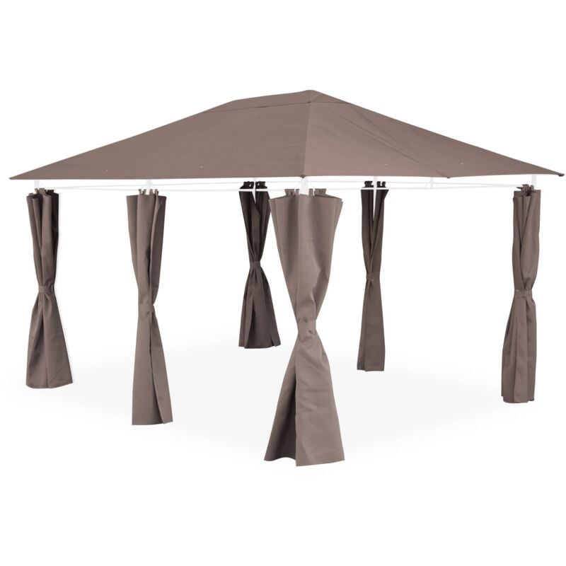 Ensemble complet toile de toit et rideaux taupe pour tonnelle 3x4m Divio - toile de rechange pergola. toile de remplacement