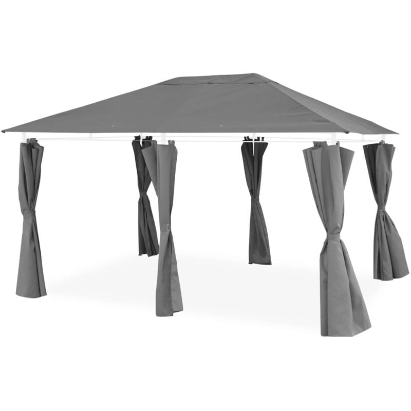 Ensemble complet toile de toit et rideaux gris pour tonnelle 3x4m Divio - toile de rechange pergola. toile de remplacement