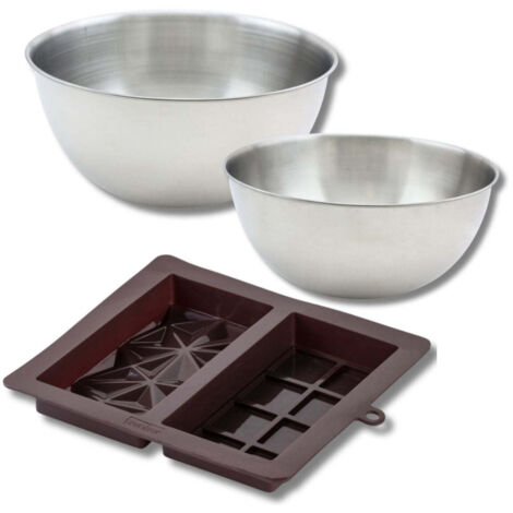 Ensemble comprenant 1 moule à chocolat Dubaï en silicone Zenker, 2 bols à mixer en inox Fackelmann