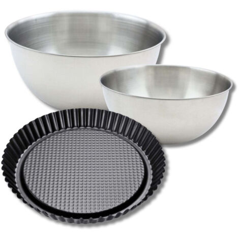 Ensemble comprenant 1 moule à tarte renversée 30 cm, 1 spatule Zenker et 2 bols à mixer en inox Fackelmann
