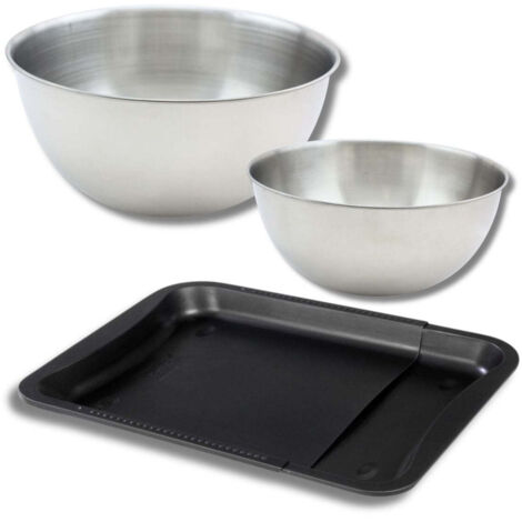 Ensemble comprenant 1 plaque de cuisson extensible, 1 spatule Zenker et 2 bols à mixer en inox Fackelmann