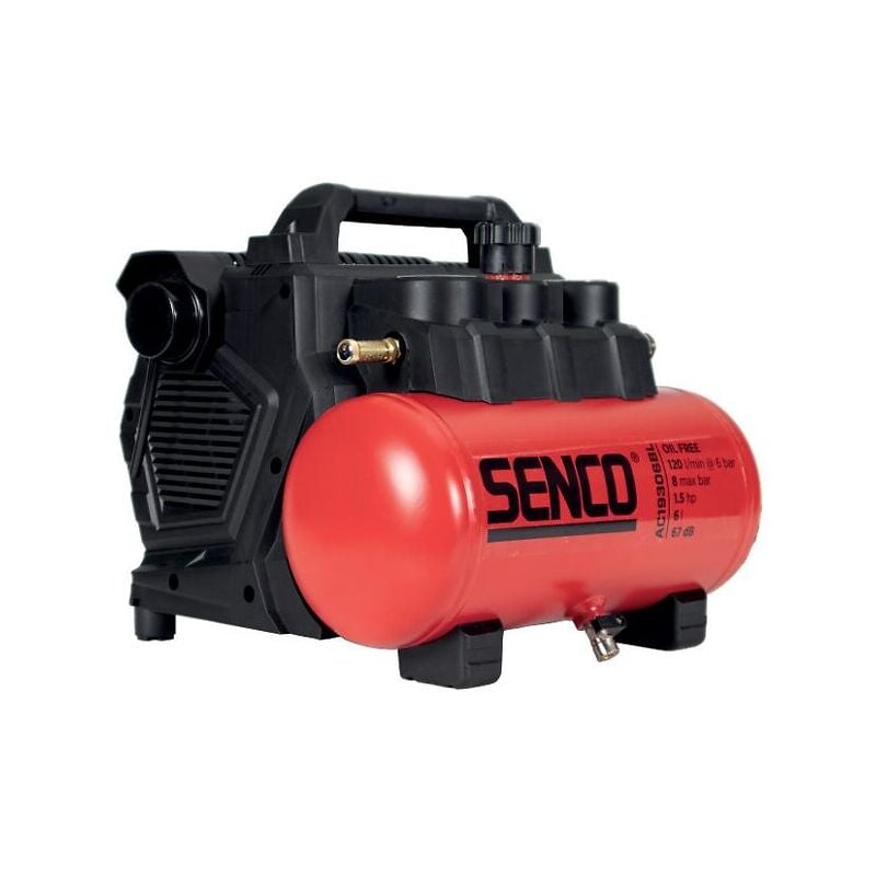 Senco - Ensemble compresseur AC19306BL 6 l sans huile, cloueur pneumatique S200BN de 15 à 50 mm et tuyau de 5 m avec soufflette