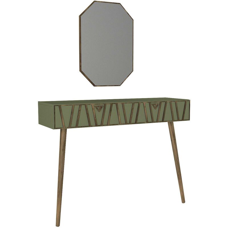 cotecosy - console 1 tiroir l120cm et miroir 50x70cm xaione vert et bois - vert foncé