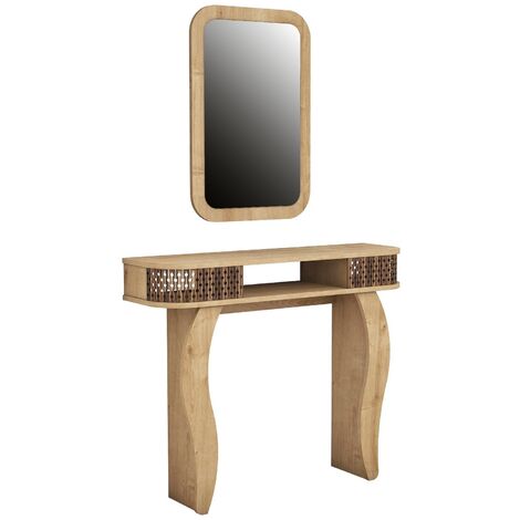 Ensemble console fixe bois chêne clair avec miroir Dolly 105cm