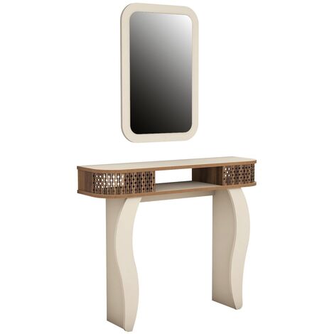 Ensemble console fixe bois crème et marron avec miroir Dolly 105cm