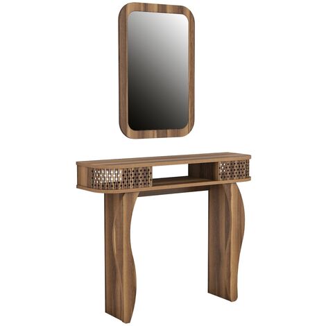 Ensemble console fixe bois noyer avec miroir Dolly 105cm