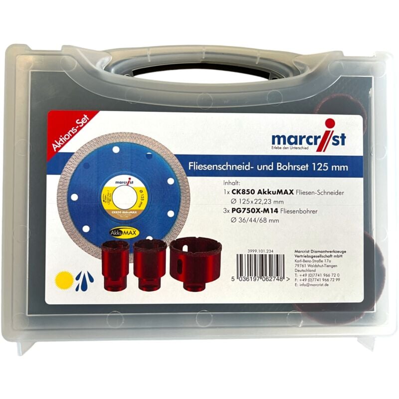 Marcrist set de coupe et de perçage de carreaux 125 mm + 1x disque à tronçonner + 3x forets à sec ( 3999.101.234 ) + Coffret