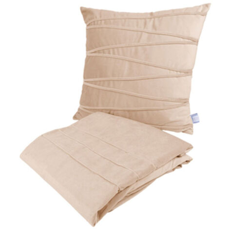 Ensemble Coussin & Plaid "Paulina" 130x170cm Champagne