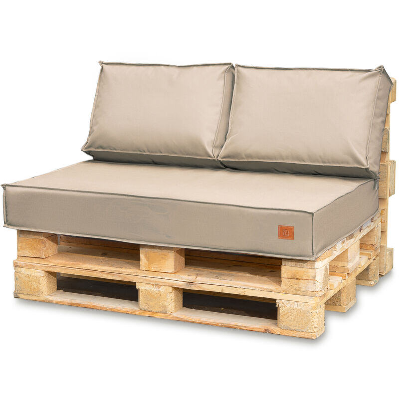 Blomster - Ensemble : Coussins d'assise et de jardin pour meubles europalettes 120x80+ 2x60x40 beige clair