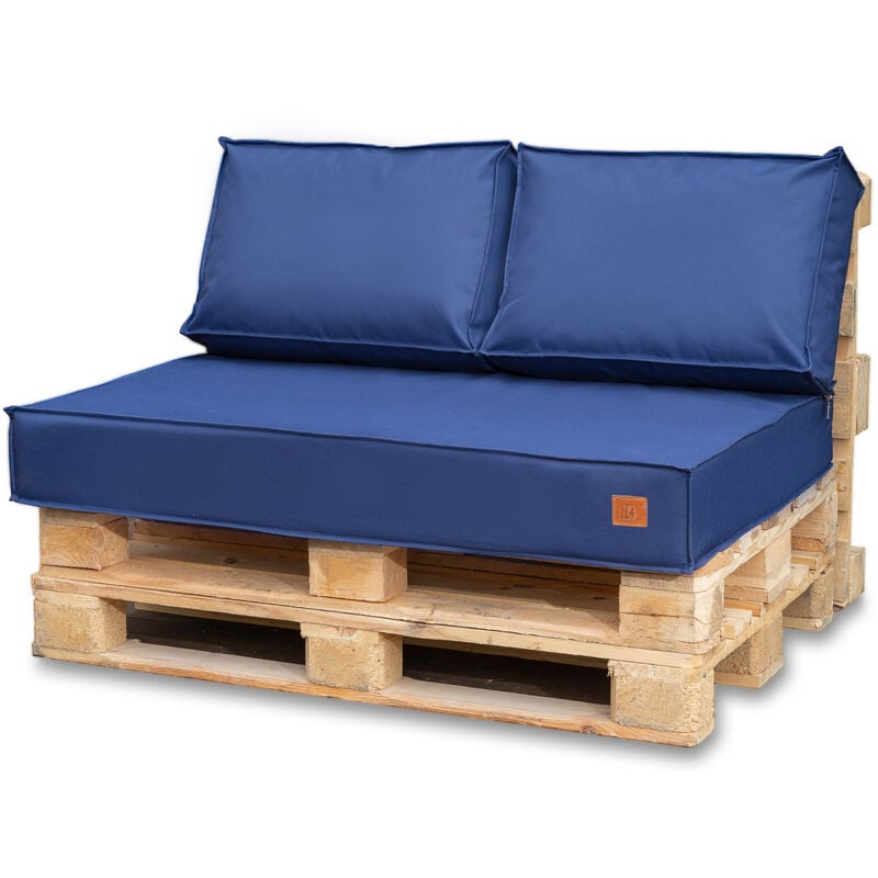 Ensemble : Coussins d'assise et de jardin pour meubles europalettes 120x80+ 2x60x40 bleu marine