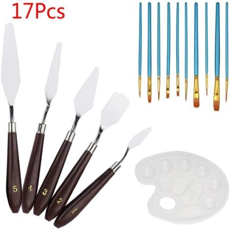 Ensemble Couteaux De Palette Et 10 Pcs Pinceaux De Peinture À Huile Lot Outil Pour Peintures Acrylique Spatule, 2 Plateau Plastique