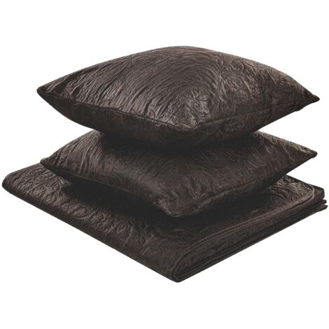Ensemble Couvre-lit et Coussins Jeté de lit à Motif Gaufré 160 x 220 cm Marron Rayen