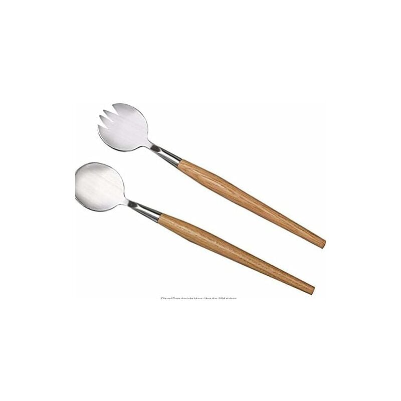 Ensemble cuillère à salade et fourchette en acier inoxydable avec poignée en bois, respectueux de l'environnement et poignée en bois-Fei Yu