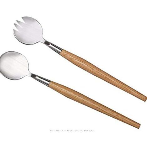 Ensemble cuillère à salade et fourchette en acier inoxydable avec poignée en bois, respectueux de l'environnement et poignée en bois-Fei Yu