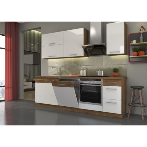 Ensemble cuisine VIGO Chêne lancelot/blanc brillant 240 cm