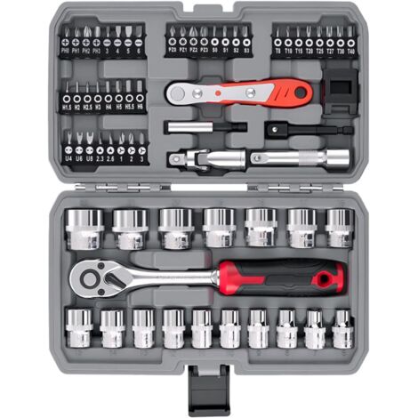 Ensemble d ' outils de réparation automobile, clé à douille cliquet, boîte multifonction combinée pour voiture / mallette rangement domicile 64 pièces Ratcheting Screw -