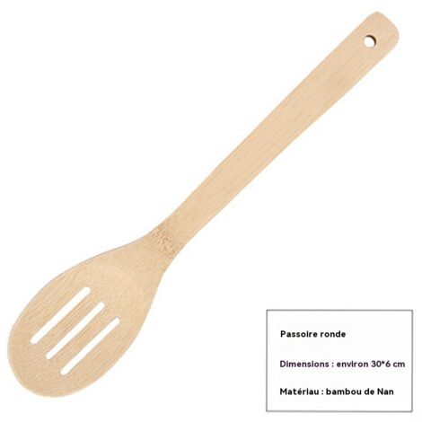 ensemble d ustensiles de cuisine en bambou avec spatule et cuillere a egoutter manche long resistant a haute temperature pour poeles antiadhesives