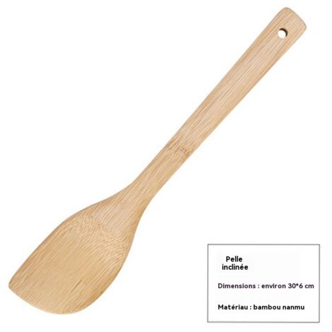 ensemble d ustensiles de cuisine en bambou avec spatule et cuillere a egoutter manche long resistant a haute temperature pour poeles antiadhesives