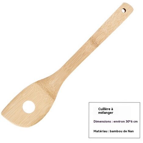 ensemble d ustensiles de cuisine en bambou avec spatule et cuillere a egoutter manche long resistant a haute temperature pour poeles antiadhesives