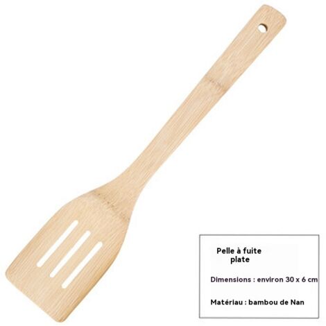 ensemble d ustensiles de cuisine en bambou avec spatule et cuillere a egoutter manche long resistant a haute temperature pour poeles antiadhesives