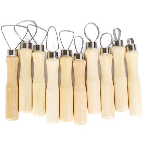 Ensemble d&39outils de Sculpture en céramique, poterie, argile, Sculpture en polymère, poignée en bois, grande boucle, fournitures, 10 pièces