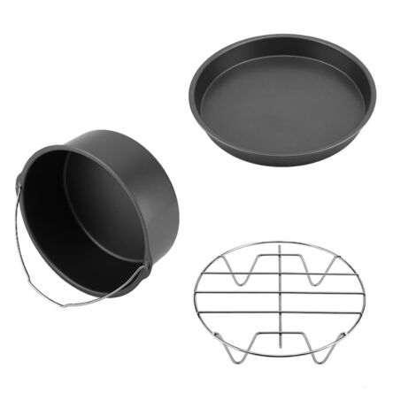 Ensemble d'accessoires 3 en 1 pour friteuse sans huile : Grille à pain, moule à gâteau et plaque à pizza (Noir)
