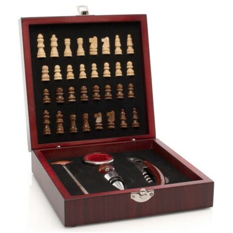 Ensemble d'Accessoires à Vin et Échecs - 149647 - Marron - Acier inoxydable - Bois - 5 pièces