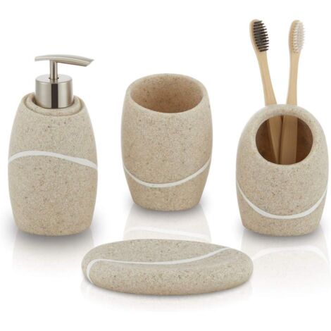 Ensemble d'accessoires beiges quatre pièces, comprenant une boîte de rangement, idéal pour décorer les maisons modernes et les coiffeuses.