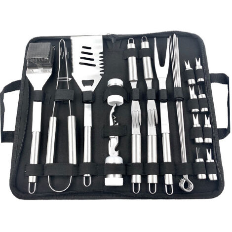 Ensemble d'accessoires de barbecue en acier inoxydable, 29 pièces, avec sac de rangement, pour le camping