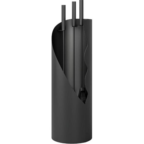 RAPANDA Ensemble d'accessoires de cheminée 4 pièces comprenant brosse, pelle, tisonnier et support, en métal, 20 x 20 x 65 cm, noir