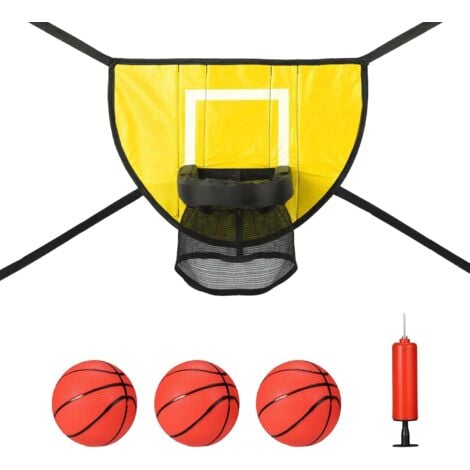 COOCHEER Ensemble d'accessoires de panier de basket-ball pour trampoline avec 3 mini ballons de basket et 1 pompe, accessoires de jeu de basket-ball étanches pour tous les âges (jaune)
