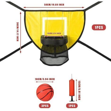 Ensemble d'accessoires de panier de basket-ball pour trampoline avec 3 mini ballons de basket et 1 pompe, accessoires de jeu de basket-ball étanches pour tous les âges (jaune)