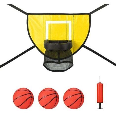 Ensemble d'accessoires de panier de basket-ball pour trampoline avec 3 mini ballons de basket et 1 pompe, accessoires de jeu de basket-ball étanches pour tous les âges (jaune)