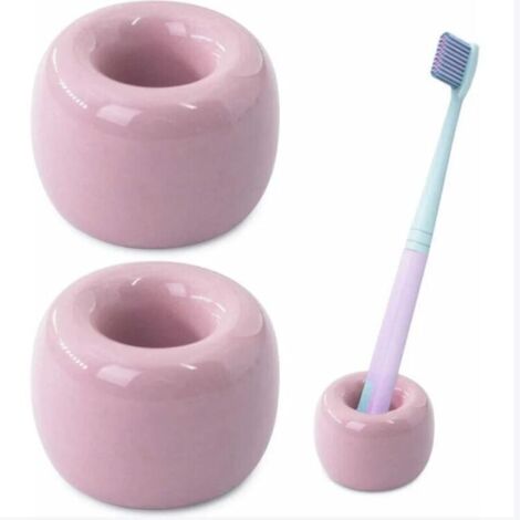 Ensemble d'accessoires de salle de bain, 2 pièces en céramique mini Boîte de rangement pour brosse à dents couple faite à la main (rose)