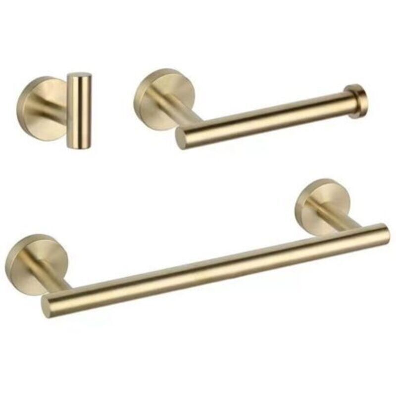 Ensemble d'accessoires de salle de bain 3 pièces dorés, douche en acier inoxydable SUS304 (crochet pour peignoir, porte-papier hygiénique, barre
