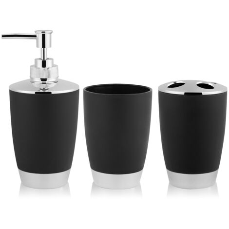 Ensemble d'accessoires de salle de bain 4 pièces comprenant une tasse, un porte-brosse à dents et un distributeur de savon noir-AquaForge