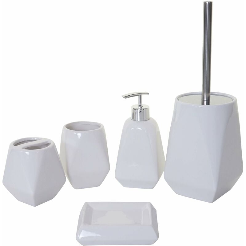 Ensemble d'accessoires de salle de bain 5 pièces porte-brosse wc porte-brosse à dents en céramique blanc 040004839