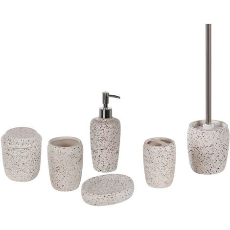 Ensemble Salle De Bain 6 Pièces Gris - Porte-Brosse à Dents, Distributeur De Savon, Poubelle, Tasse, Porte-Savon, Porte-Brosse WC