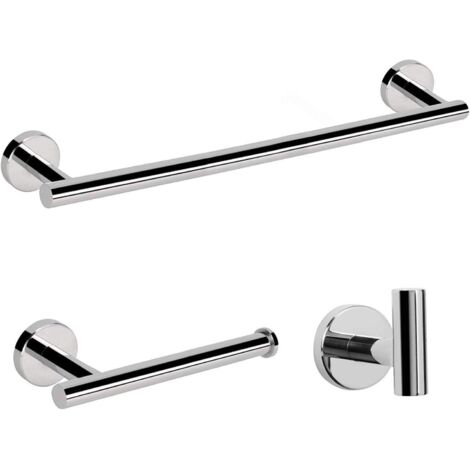Ensemble d'accessoires de salle de bain, barre de douche + porte-papier toilette + patère, lot de 3, argent brillant