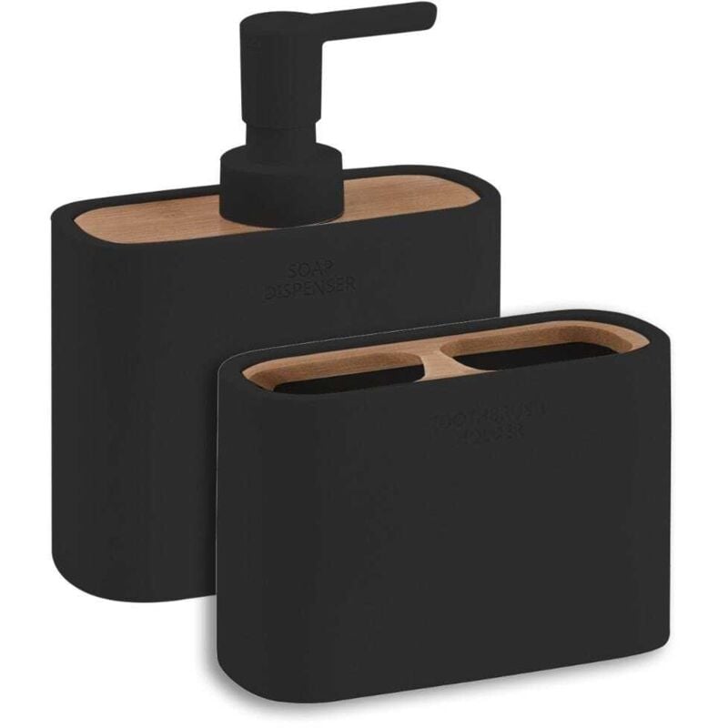 Kiamami Valentina - Ensemble D'accessoires De Salle De Bains 2 Pcs. Résine Noire Et Bambou Alisso