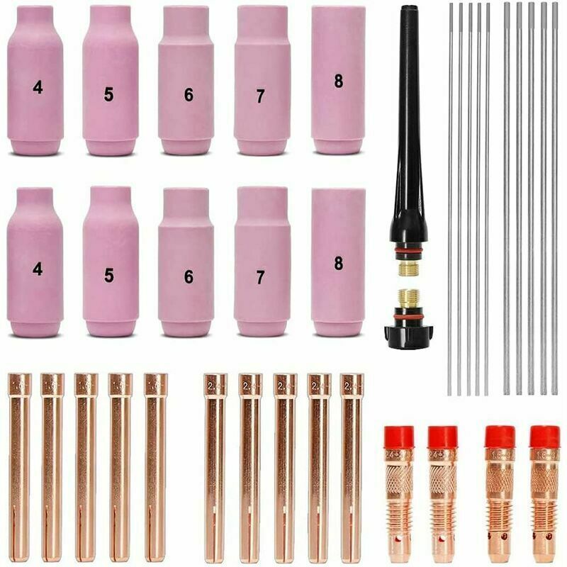Ensemble d'accessoires de soudage tig Manchons + Boîtier + Buses en céramique + Électrodes en tungstène pour lampe de soudage WP26 tig