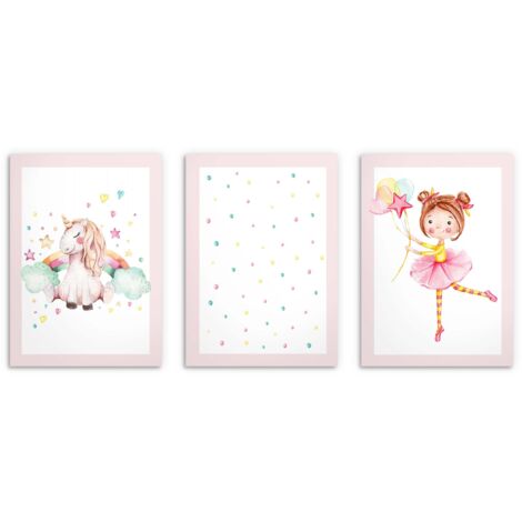 Ensemble d'affiches pour enfants licorne ballerine pastel pour une chambre d'enfant 30x40