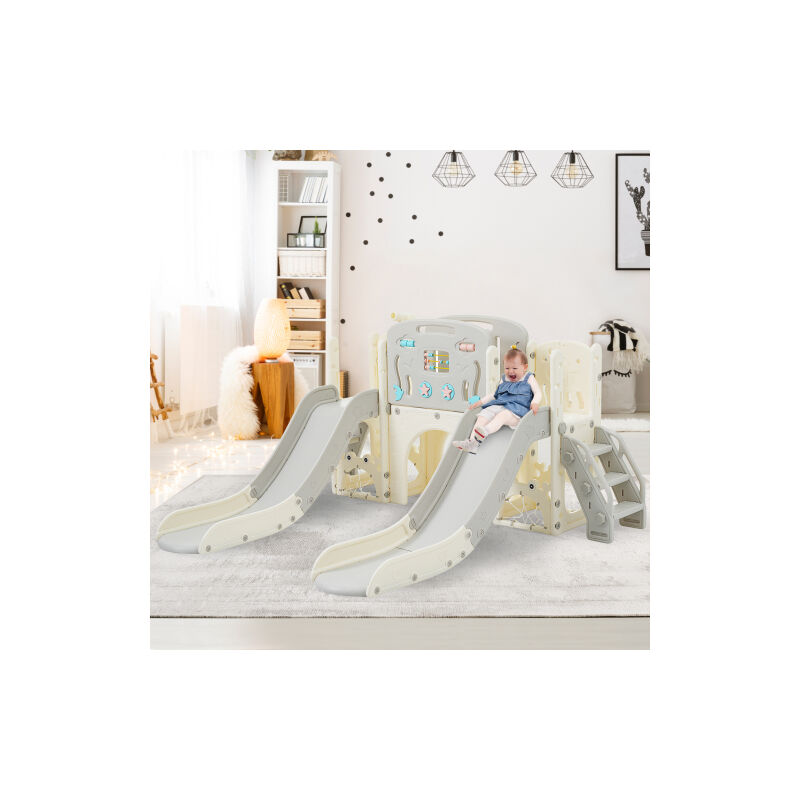 Ensemble d'aire de jeux pour enfants 8 en 1, ensemble à thème d'animaux marins individuels avec toboggan, tunnel voûté, panier de basket - ball et