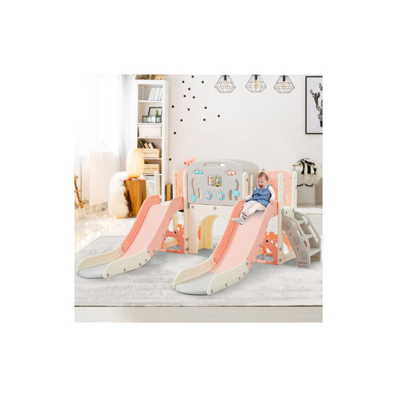 Ensemble d'aire de jeux pour enfants 8 en 1, ensemble individuel sur le thème des animaux marins avec toboggan, tunnel voûté, panier de basket - ball