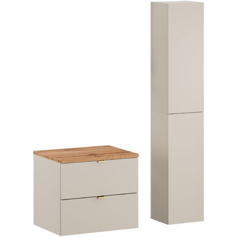 Ensemble DALIA CACHEMIRE meuble sous vasque avec plan chêne 60 cm et 2 x colonne 30/80 cm à suspendre