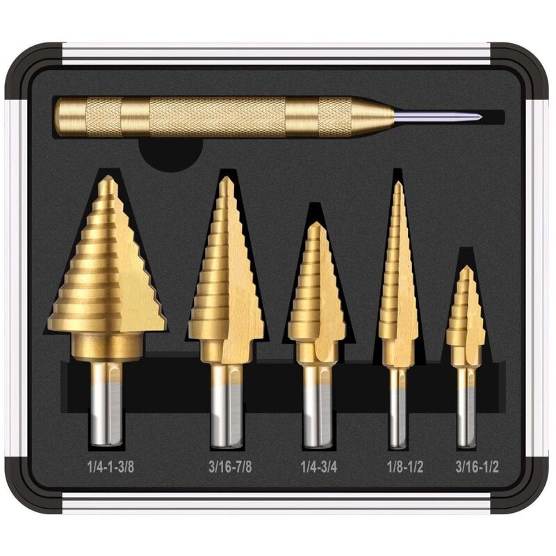 Lucky-88 - Ensemble d'alésoirs de forets en acier à grande vitesse pour perceuse pagode en boîte en aluminium de six pièces (foret pagode impériale